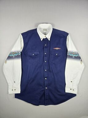 Vintage 90s Express Rider Southwestern Colorblock Western Shirt Large Cotton